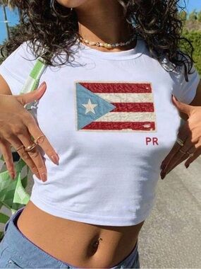 White Puerto Rico Flag Crop Tee - PR Graphic Women's Top